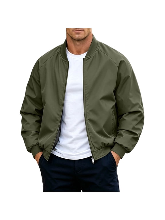 Men's Casual Bomber Jacket Featuring Lightweight Zip Up Windbreaker Coat | Casual Bomber Jacket Army Green Jackets