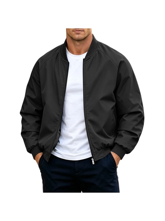Men's Casual Bomber Jacket Featuring Lightweight Zip Up Windbreaker Coat | Casual Bomber Jacket Black Jackets
