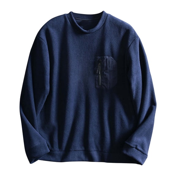 YUGYXL Men's Casual Crewneck Sweatshirts Colorblock Long Sleeve Pullover with Chest Pocket Navy XL