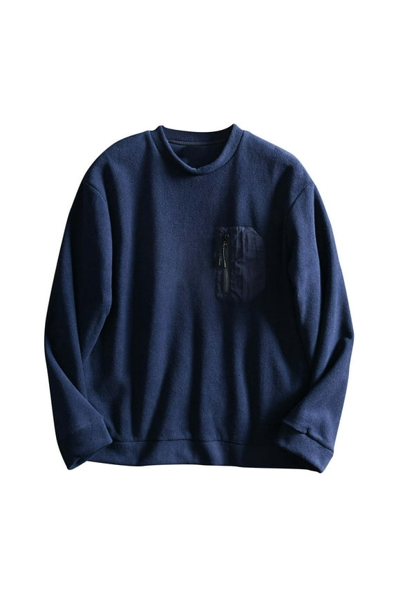 Men's Casual Crewneck Sweatshirts Colorblock Long Sleeve Pullover with Chest Pocket Navy XXL