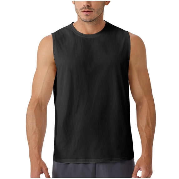 YUGYXL Men's Casual Tank Tops Quick Dry Sleeveless Workout Muscle Shirts Athletic Bodybuilding Gym Performance Tee Shirt Black L