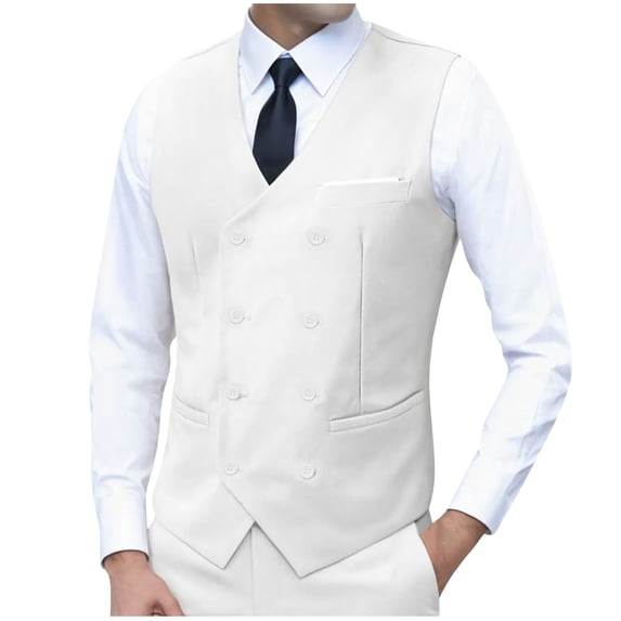 YUGYXL Men's Classic Slim Fit Dress Vest Formal Wedding Prom Tuxedo Double Breasted Suit Vest with Pocket for Business Work White M