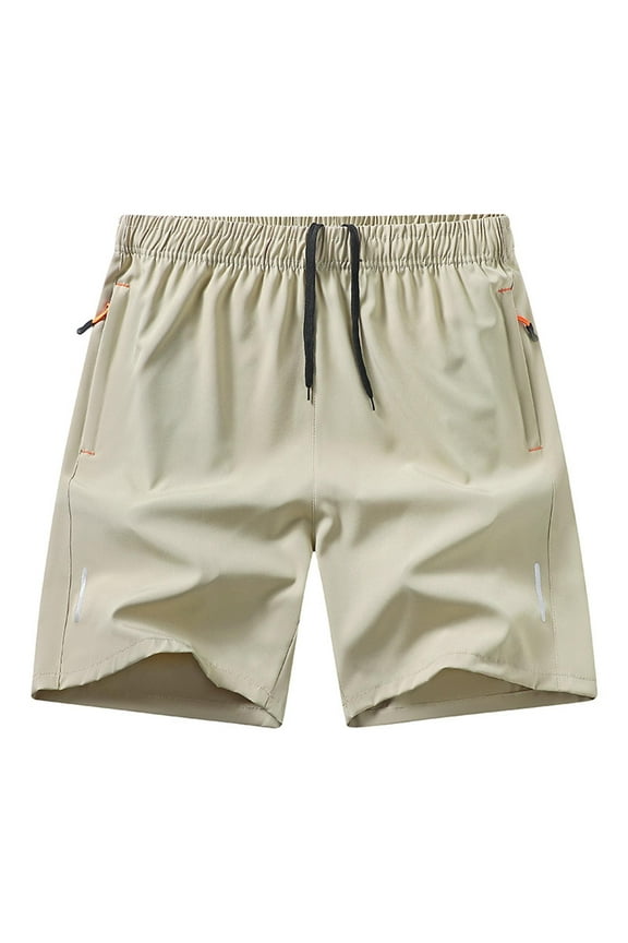 Men's Cooling Polyester Shorts Elastic Waist Drawstring Cool and Smooth Shorts Quick Dry Comfy Sport Shorts with Zipper Pockets Khaki XL