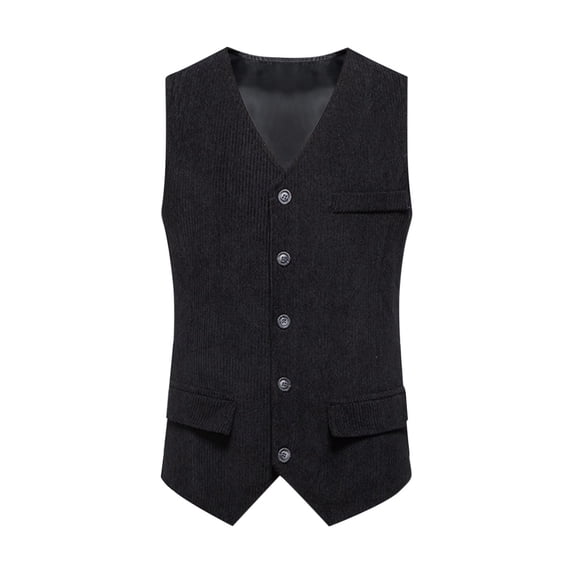 YUGYXL Men's Corduroy Vest V-Neck Vintage Western Cowboy Waistcoat Sleeveless Jacket Slim Fit Casual Business Vests Black M