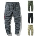 thumbnail image 1 of YUGYXL Men's Cotton Joggers Pants Drawstring Durable Cargo Pants Stretch Waist Button Zipper Hiking Pants Khaki S, 1 of 7