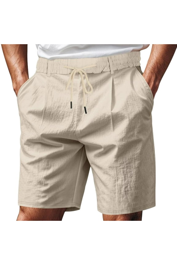 Men's Cotton Linen Straight Shorts 2025 Drawstring Comfy Lightweight Workout Shorts with Pockets Holiday Shorts Khaki L