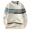 thumbnail image 1 of YUGYXL Men's Crewneck Sweaters Pullover Loose Long Sleeve Vintage Color Block Patchwork Knitted Casual Sweater Tops White XXXL, 1 of 9