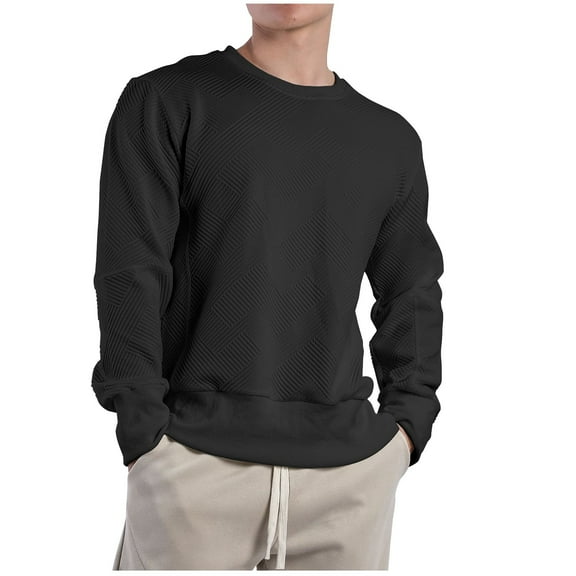 YUGYXL Men's Crewneck Sweatshirt Casual Long Sleeve Geometric Texture Sweatshirts Fashion Pullover Shirts Black XXL