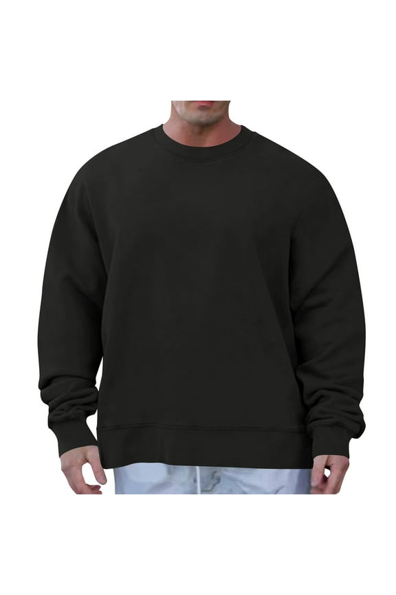 Men's Crewneck Sweatshirt Casual Long Sleeve Sweat Shirts Athletic Fleece Basic Pullover Shirts Black XL