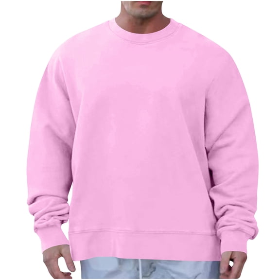 YUGYXL Men's Crewneck Sweatshirt Casual Long Sleeve Sweat Shirts Athletic Fleece Basic Pullover Shirts Pink L