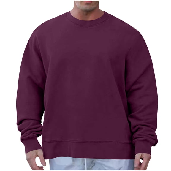 YUGYXL Men's Crewneck Sweatshirt Casual Long Sleeve Sweat Shirts Athletic Fleece Basic Pullover Shirts Wine XL
