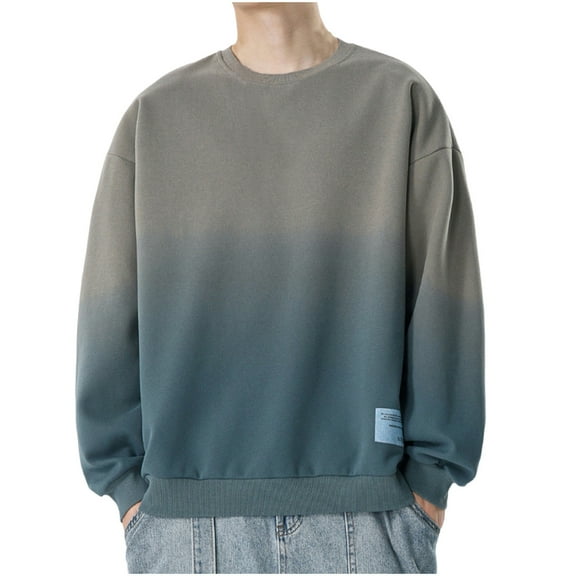 YUGYXL Men's Crewneck Sweatshirt Lightweight Casual Long Sleeve Shirts Classic Gradient Sweatshirts Fashion Pullover Gray M