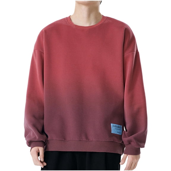 YUGYXL Men's Crewneck Sweatshirt Lightweight Casual Long Sleeve Shirts Classic Gradient Sweatshirts Fashion Pullover Wine XXL