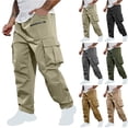 thumbnail image 1 of YUGYXL Men's Drawstring Cargo Pants Durable Nylon Hiking Pants with Zipper Pockets Elastic Waist Joggers Pants Khaki XXL, 1 of 9