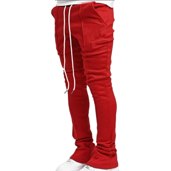 YUGYXL Men's Flared Sweatpants Vintage Bell Bottom Long Pants Drawstring Stretch Waist Breathable Running Pants Red S