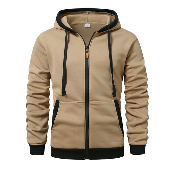 YUGYXL Men's Full Zip Hoodies Fashion Zipper Hooded Sweatshirts Fall Trendy Athletic Jackets Casual Lightweight Sports Tops Khaki M