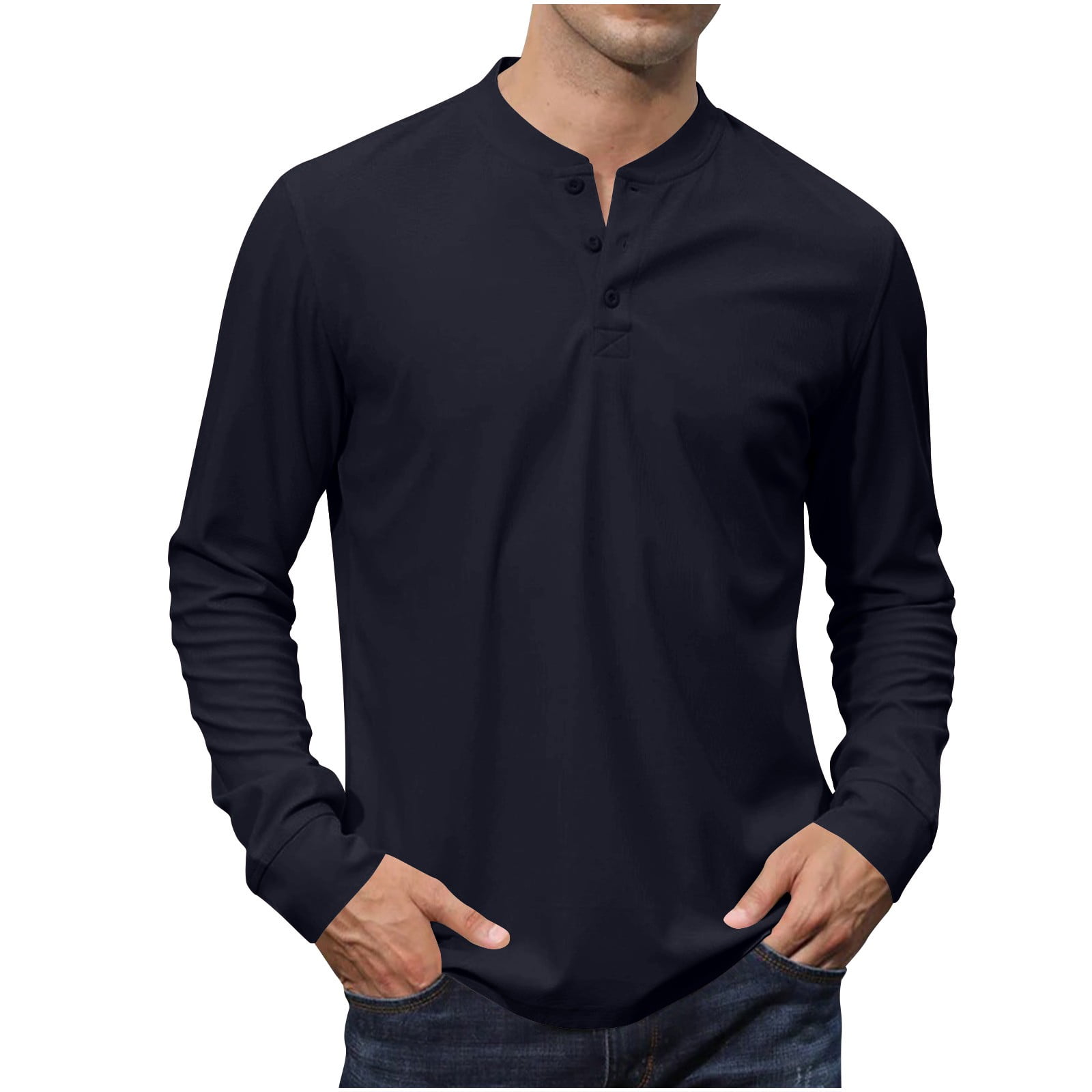 YUGYXL Men's Henley T-Shirts Long Sleeve Pullover Shirt Casual Heavyweight Button Shirts Basic Tees Black M
