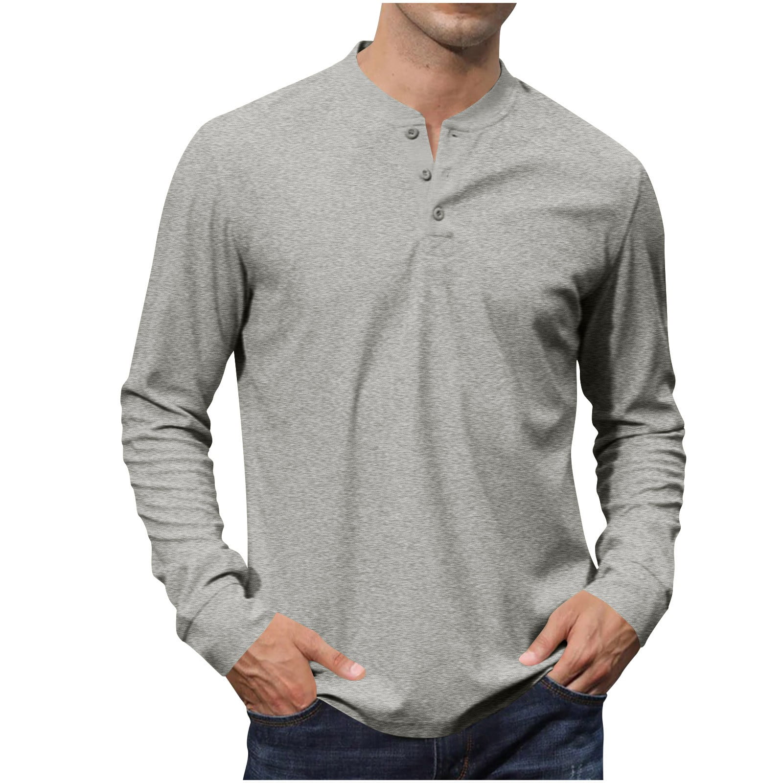 YUGYXL Men's Henley T-Shirts Long Sleeve Pullover Shirt Casual Heavyweight Button Shirts Basic Tees Gray XXL