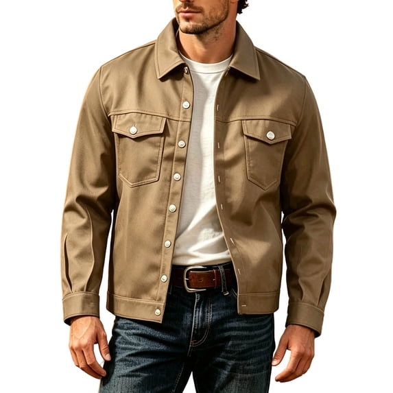 YUGYXL Men's Lapel Button down Casual Jackets Loose Fashion Fall Jackets | Breathable Stretch Slim Fit Trucker Khaki Jackets