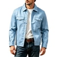 thumbnail image 1 of YUGYXL Men's Lapel Button down Casual Jackets Loose Fashion Fall Jackets | Breathable Stretch Slim Fit Trucker Light Blue Jackets, 1 of 5