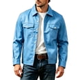 thumbnail image 1 of YUGYXL Men's Lapel Button down Casual Jackets Loose Fashion Fall Jackets | Breathable Stretch Slim Fit Trucker Sky Blue Jackets, 1 of 5