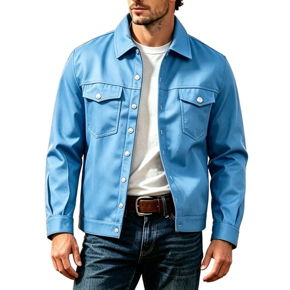 YUGYXL Men's Lapel Button down Casual Jackets Loose Fashion Fall Jackets | Breathable Stretch Slim Fit Trucker Sky Blue Jackets