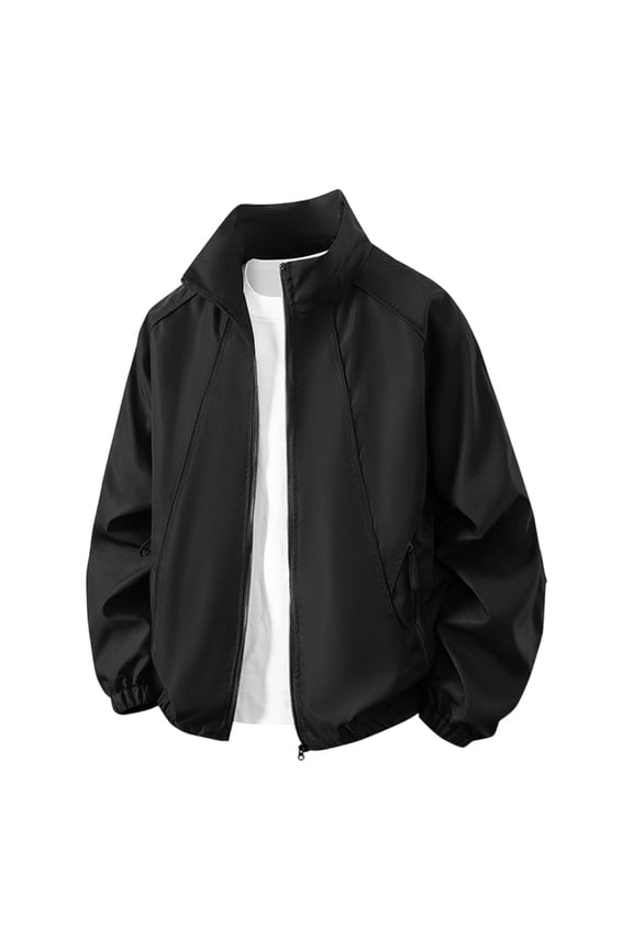 Men's Lightweight Jackets Full Zip Laydown Collar Windbreaker Jacket Spring Fall Casual Golf Light Coat with Pockets Black Jacket