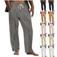thumbnail image 1 of YUGYXL Men's Linen Pants Plus Size Wide Leg Long Pants Drawstring Summer Outdoor Vacation Beach Trousers Open Bottom Pants Gray S, 1 of 6