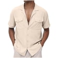 thumbnail image 1 of YUGYXL Men's Linen Shirts Casual Short Sleeve Button Down Shirt Beach Vacation Cruise Summer Wedding Cotton Tops with Pocket Khaki XXXL, 1 of 8