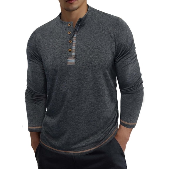 YUGYXL Men's Long Sleeve Henley Shirts Slim-Fit Henley Shirt Fashion Casual Basic Tops Fall Pullover Sweatshirt Dark Gray M