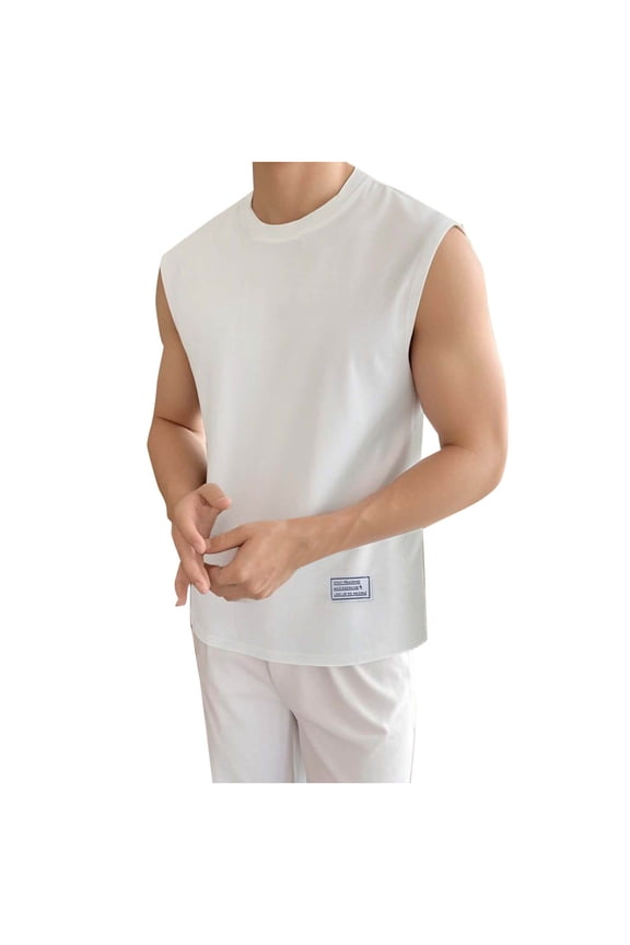Men's Muscle Sleeveless Tank Tops Summer Round Neck Shirts Going Out Gym Workout T-Shirts Comfy Classic Streetwear White XXL