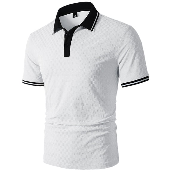 YUGYXL Men's Quarter Zip Pullover Golf T-Shirt Stylish Color Block Collared Short Sleeve Summer Business Casual Tee Shirts White M