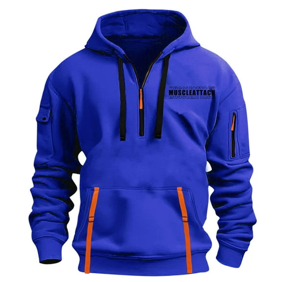 YUGYXL Men's Quarter Zipper Sherpa Sweatshirts Thermal Warm Sweater 1/4 Zip Stand Collar Cowboy Print Tactical Jacket Blue XXXL