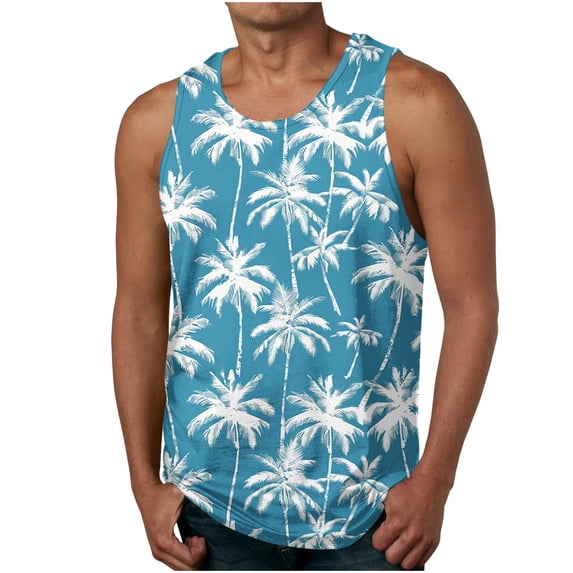 YUGYXL Men's Regular fit Tank Tops Sleeveless Hawaiian Vacation T Shirts Summer Fashion Tanks Shirt Palm Tree Printed Tee B Multicolor M