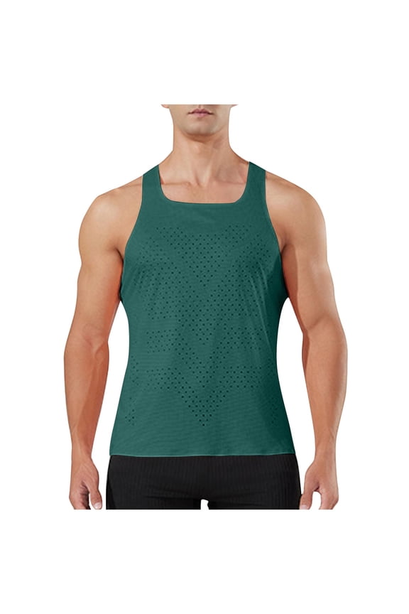 Men's Seamless Running Tank Tops Ultra Lightweight Marathon Singlets Breathable Race Vests Quick Dry Sleeveless Shirt Army Green M