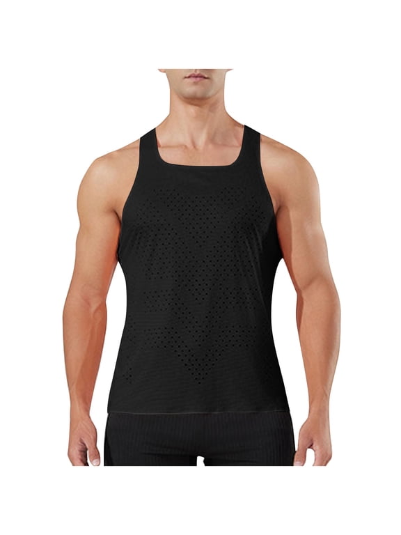 Men's Seamless Running Tank Tops Ultra Lightweight Marathon Singlets Breathable Race Vests Quick Dry Sleeveless Shirt Black S