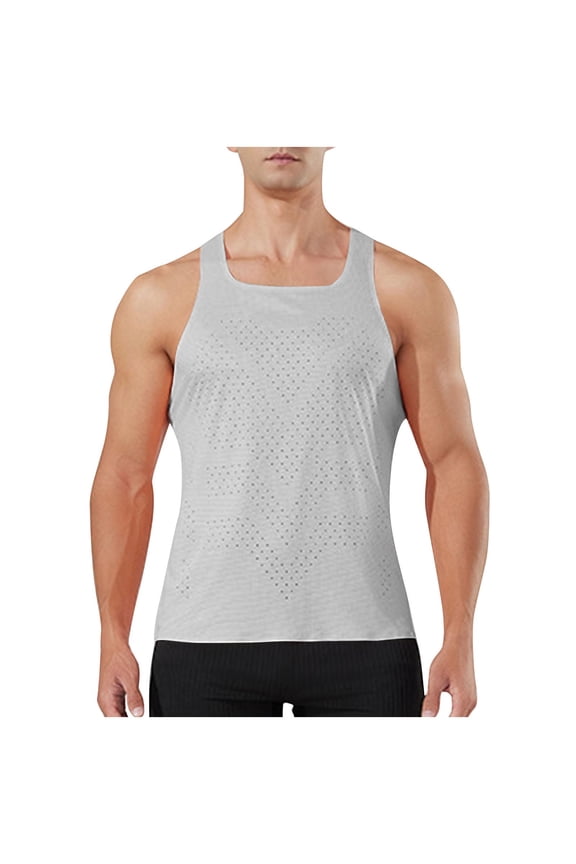 Men's Seamless Running Tank Tops Ultra Lightweight Marathon Singlets Breathable Race Vests Quick Dry Sleeveless Shirt Gray L