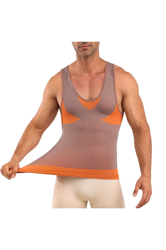 Men's Shapewear Vest Tummy Control Slimming Body Shaper Shirts Slim Fit Compression Base Layer Muscle Tank Tops Brown L