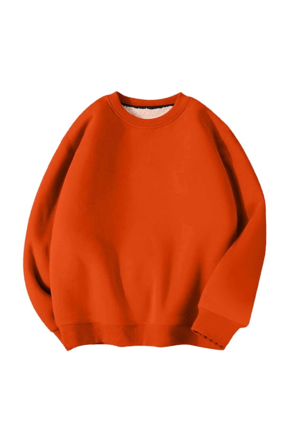 Men's Sherpa Lined Sweatshirts Fleece Pullover Basic Tops Warm Crewneck Winter Sweatshirt Orange XXXXL