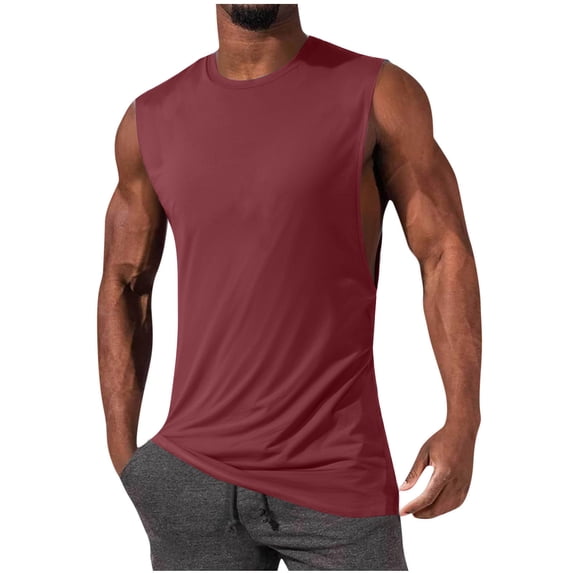 YUGYXL Men's Sleeveless Shirts Quick Dry Tank Tops for Men Sun Protection UPF 50+ Athletic Gym Workout Muscle Shirts Wine M