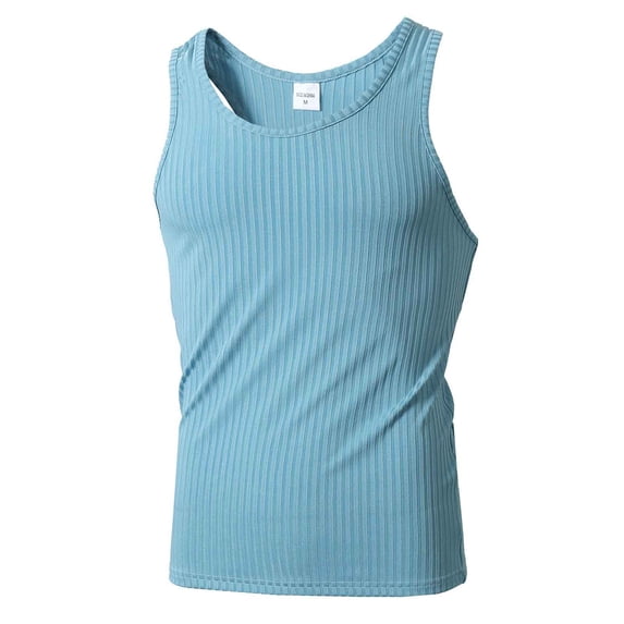 YUGYXL Men's Sleeveless Sports Tank Tops Breathable Vertical Stripe Workout Top Stretch Quick-Dry Base Layer Light Blue L