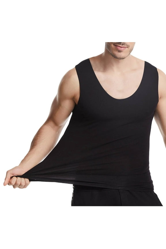 Men's Solid-Color Casual Sports Active Athletic Tech Tank Top Workout Training Activewear Seamless Elastic Shirts Black XXXXL