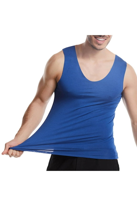 Men's Solid-Color Casual Sports Active Athletic Tech Tank Top Workout Training Activewear Seamless Elastic Shirts Blue XXXXL