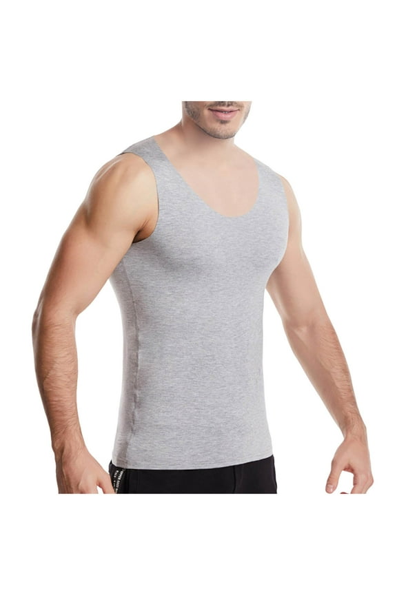 Men's Solid-Color Casual Sports Active Athletic Tech Tank Top Workout Training Activewear Seamless Elastic Shirts Gray XXXL