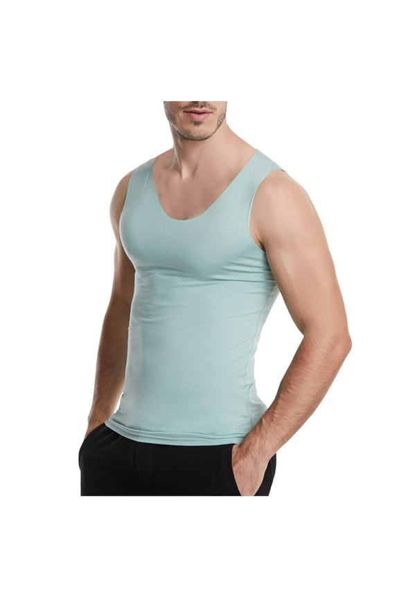 Men's Solid-Color Casual Sports Active Athletic Tech Tank Top Workout Training Activewear Seamless Elastic Shirts Green XXXL