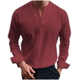 thumbnail image 1 of YUGYXL Men's Solid Color V Neck Business Work Shirts Casual Long Sleeve Casual Pullovers Loose Dress Shirt Red S, 1 of 8