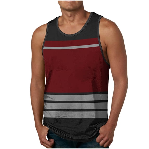 YUGYXL Men's Striped Tank Top Summer Casual Big and Tall Sleeveless Fitness Tee Shirts Lightweight Gym Running Undershirts Red M
