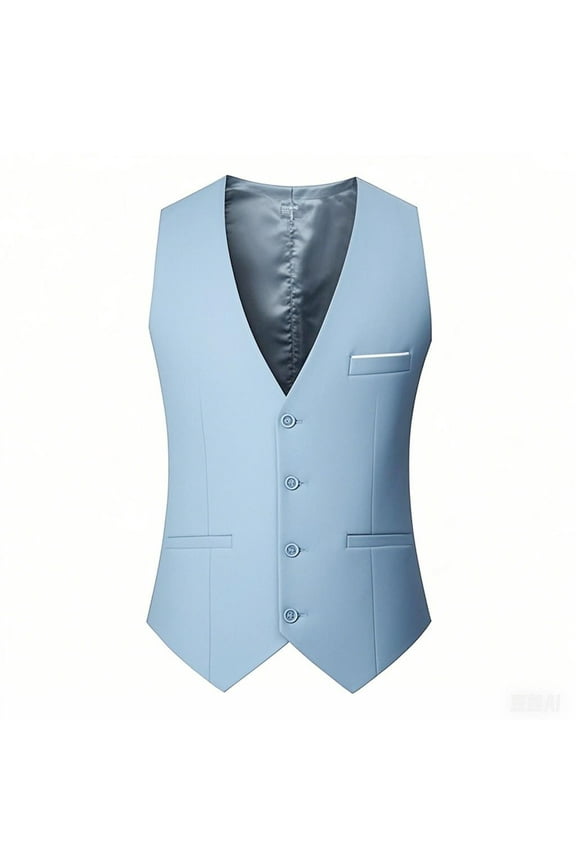 Men's Suit Vest Classic Business Slim Fit V Neck Dress Waistcoat Formal Wedding Prom Vest with Pocket Light Blue XL