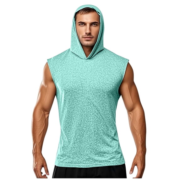 YUGYXL Men's Sun Protection Hoodie UPF 70+ Sleeveless Workout Tank Top Quick Dry Rash Guard Fishing Hiking Sun Shirts Mint Green L