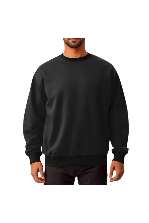 Men's Sweatshirts Soft Long Sleeve Crewneck Sweatshirt Fleece Sweat Shirt Pullover Sweater Black XL